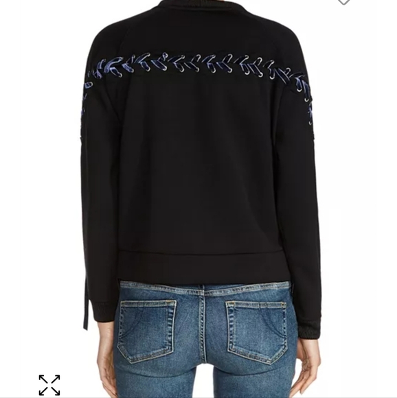Maje Triangle Lace Up Detail Sweatshirt Velvet Ribbon Black - Picture 5 of 5